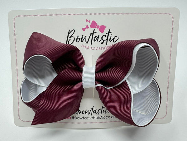 4 Inch Double Ribbon Bow  - Burgundy & White
