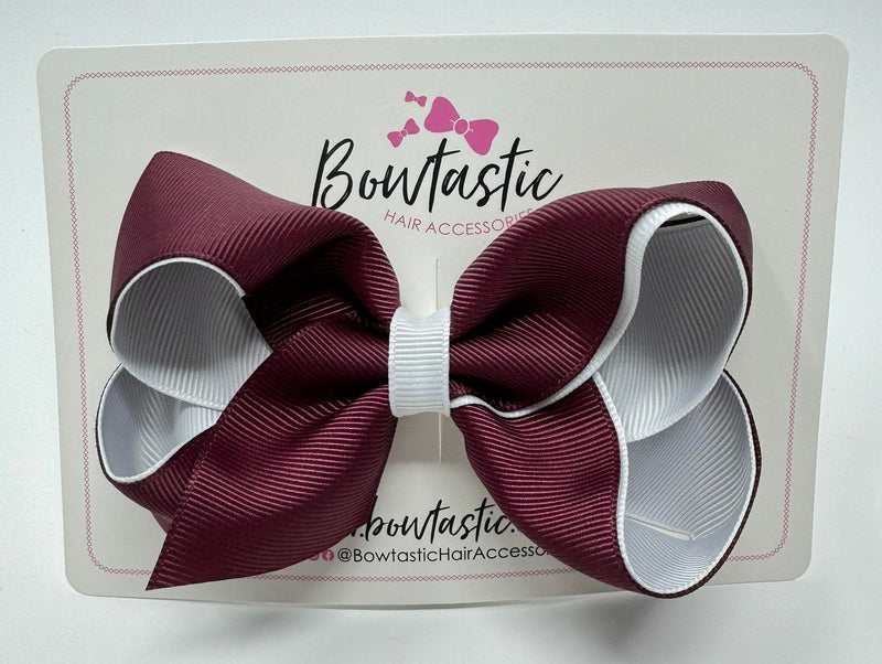 4 Inch Double Ribbon Bow - Burgundy & White