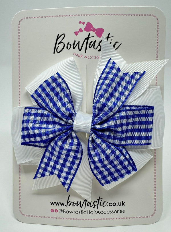 4 Inch Double Pinwheel Bow - Royal Blue & White Gingham