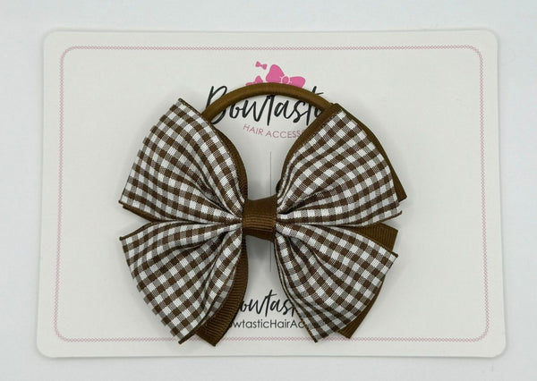 3.5 Inch 2 Layer Butterfly Bow Bobble - Turftan & Brown Gingham