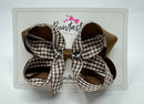 4 Inch 2 Layer Bow - Turftan & Brown Gingham