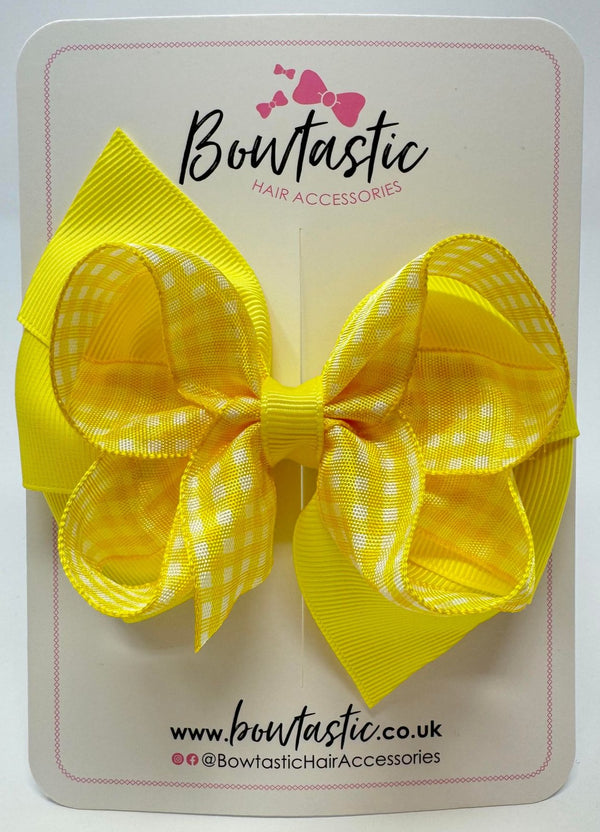 4 Inch Double Bow - Yellow & Yellow Gingham