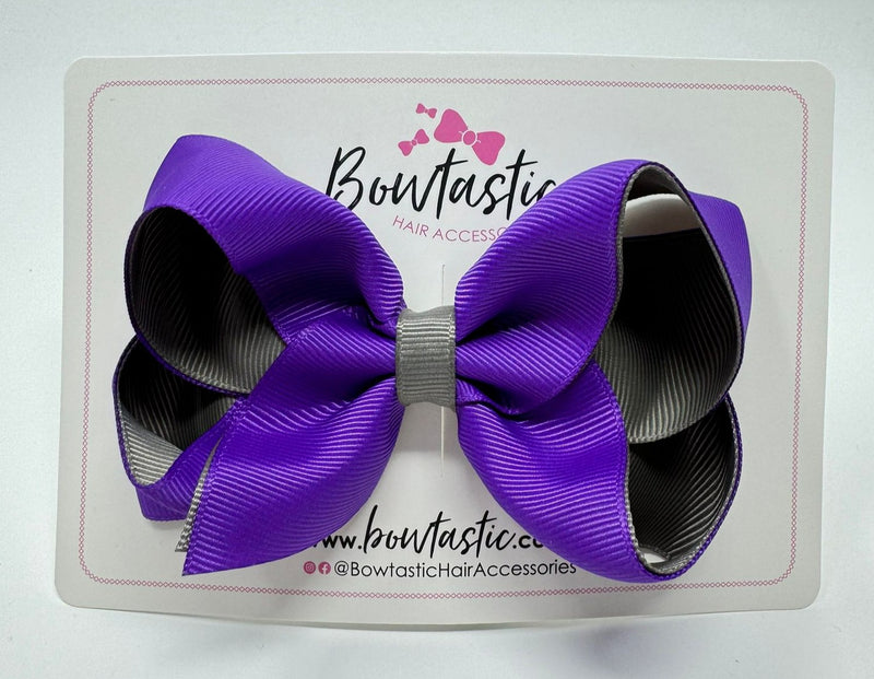 4 Inch Double Ribbon Bow - Purple & Metal Grey