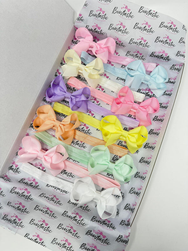 Bow Set - 3.5 inch Bow Baby Headbands - 10 Pack - Pastels