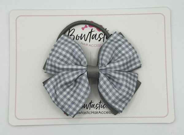 3.5 Inch 2 Layer Butterfly Bow Bobble - Grey Gingham
