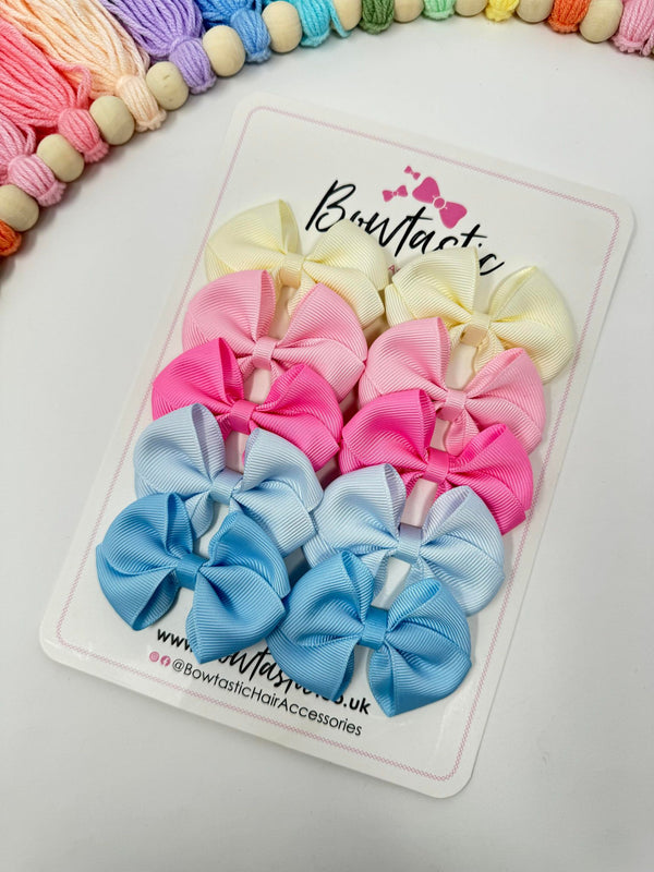 Bow Set - 2.5 Inch Flat - Antique White, Pearl Pink, Hot Pink, Light Blue, Blue Topaz - 10 Pack