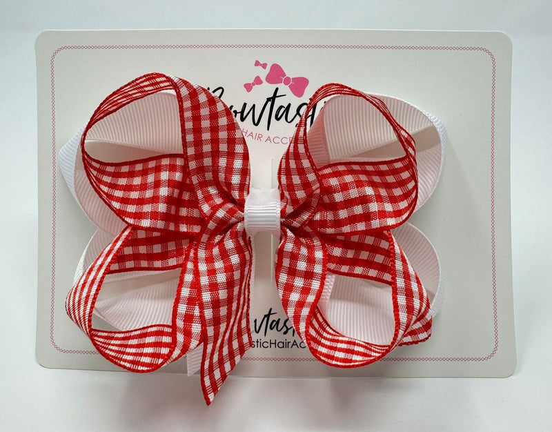 4 Inch 2 Layer Bow - Red & White Gingham