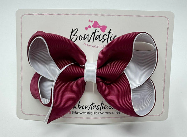 4 Inch Double Ribbon Bow  - Wine & White