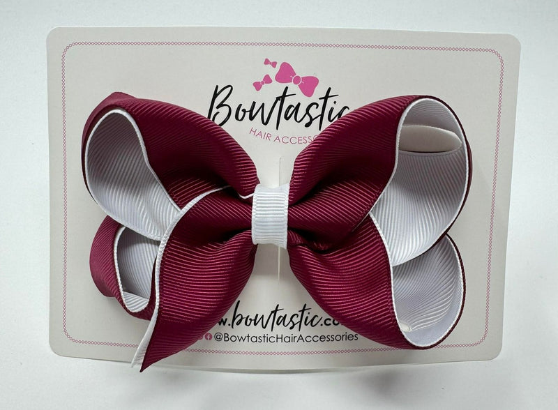 4 Inch Double Ribbon Bow - Wine & White