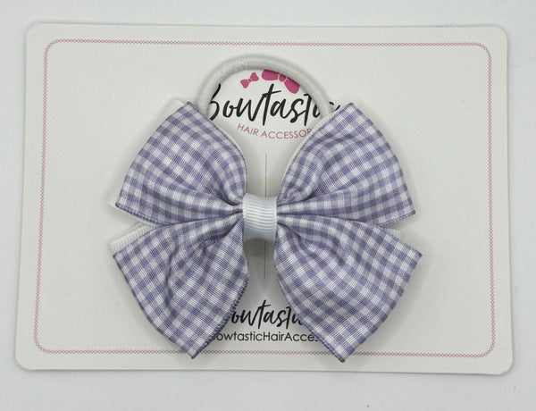 3.5 Inch 2 Layer Butterfly Bow Bobble - Lilac & White Gingham