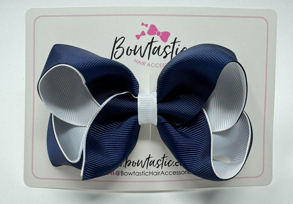 4 Inch Double Ribbon Bow  - Navy & White