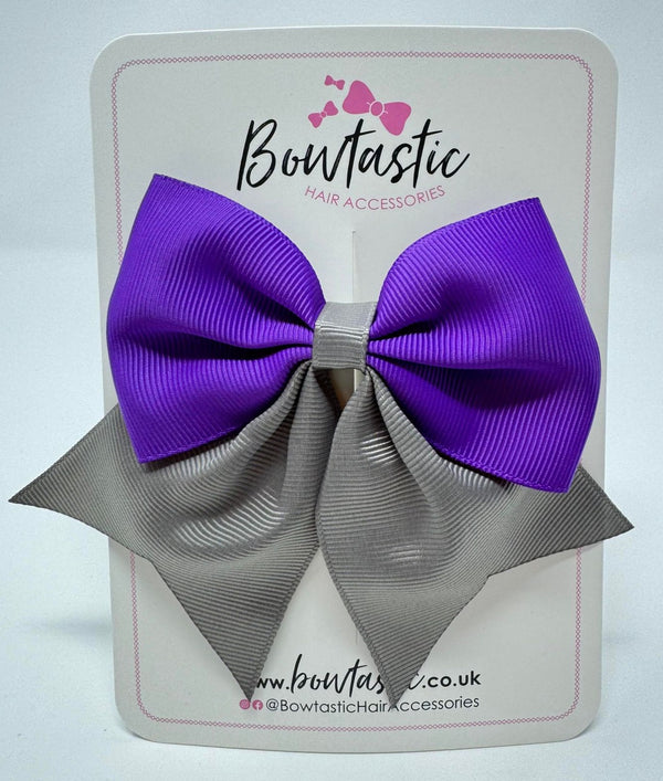 3.5 Inch Flat Tail Bow - Purple & Metal Grey