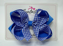 4 Inch 2 Layer Bow - Royal & Royal Gingham