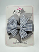 4 Inch Double Pinwheel Bow - Grey & Grey Gingham