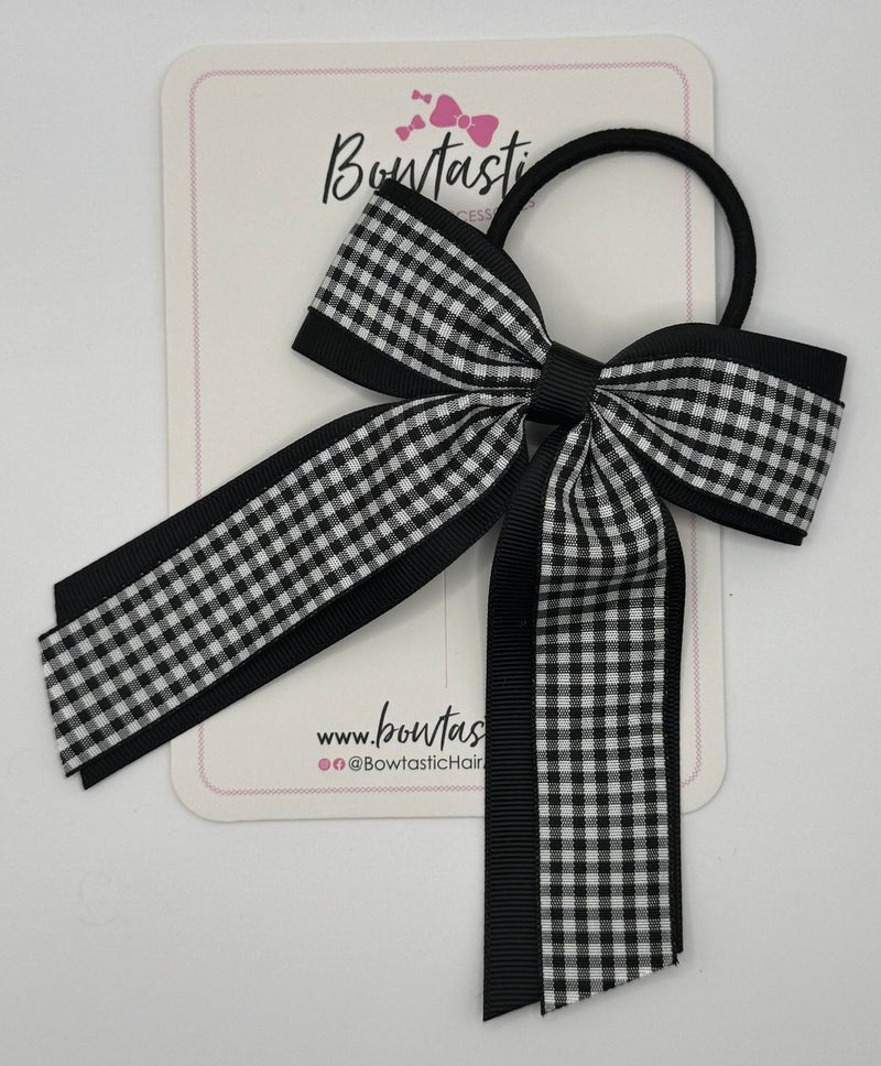 4.5 Inch Tail Bow Bobble - Black & Black Gingham