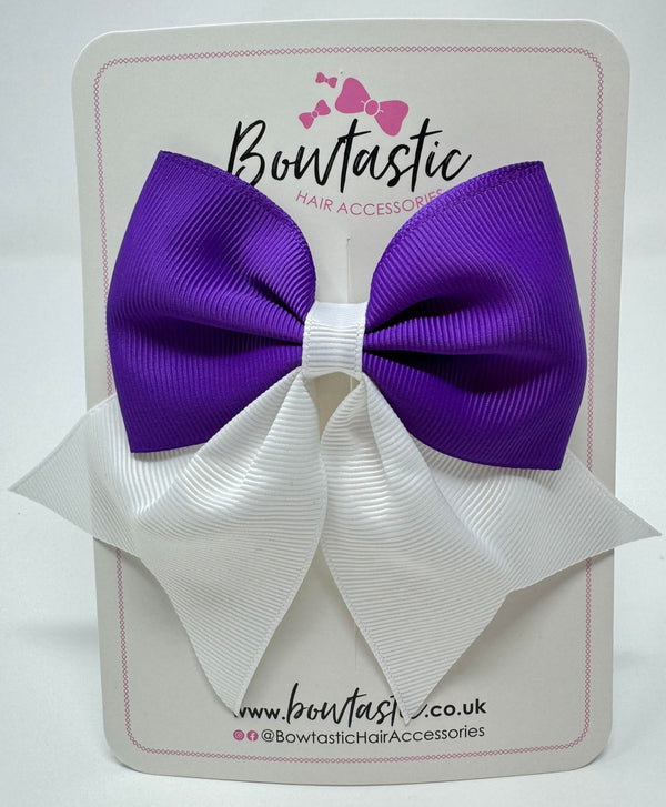 3.5 Inch Flat Tail Bow - Purple & White