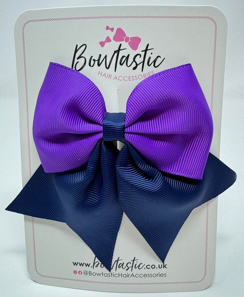 3.5 Inch Flat Tail Bow - Purple & Navy