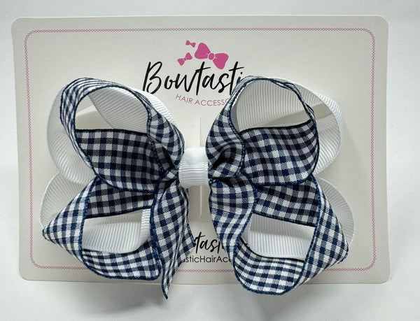 4 Inch 2 Layer Bow - Navy & White Gingham
