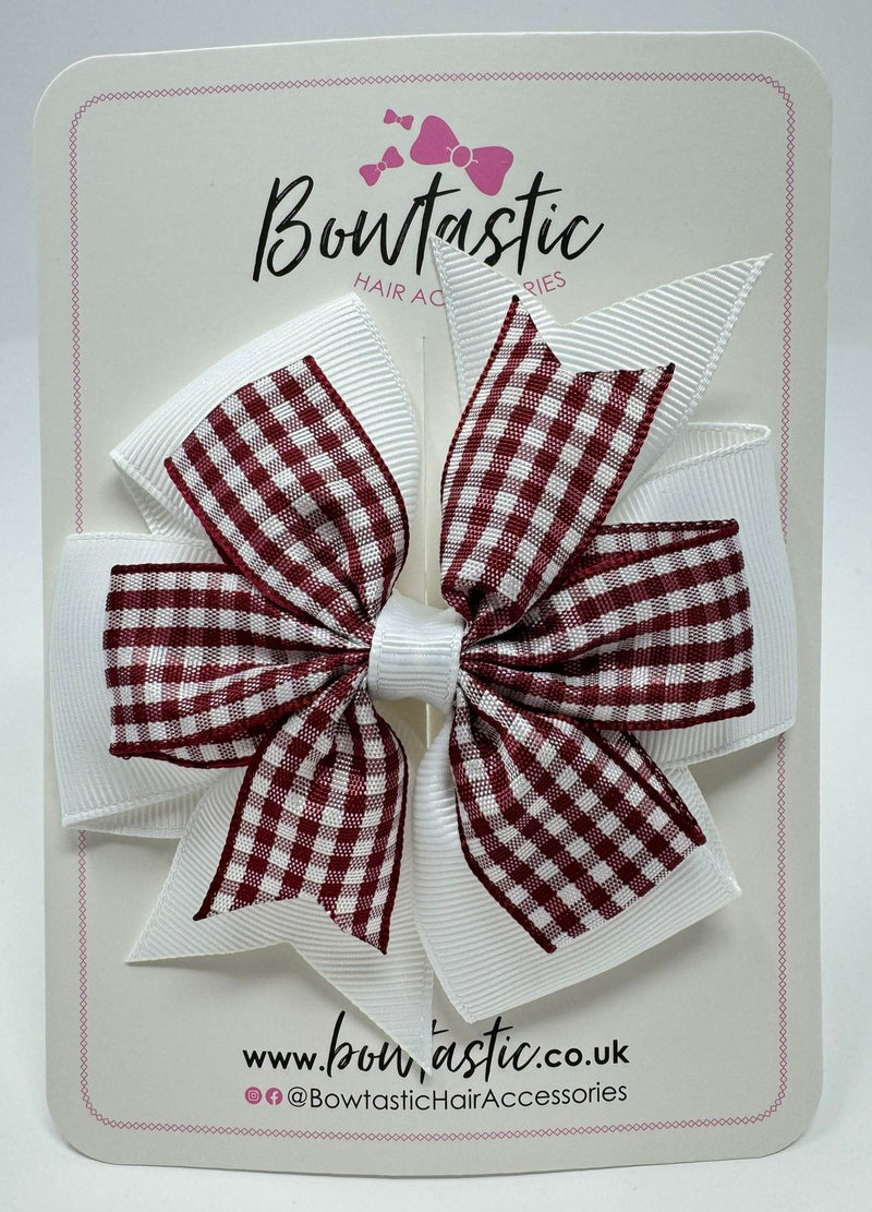 4 Inch Double Pinwheel Bow - Burgundy & White Gingham