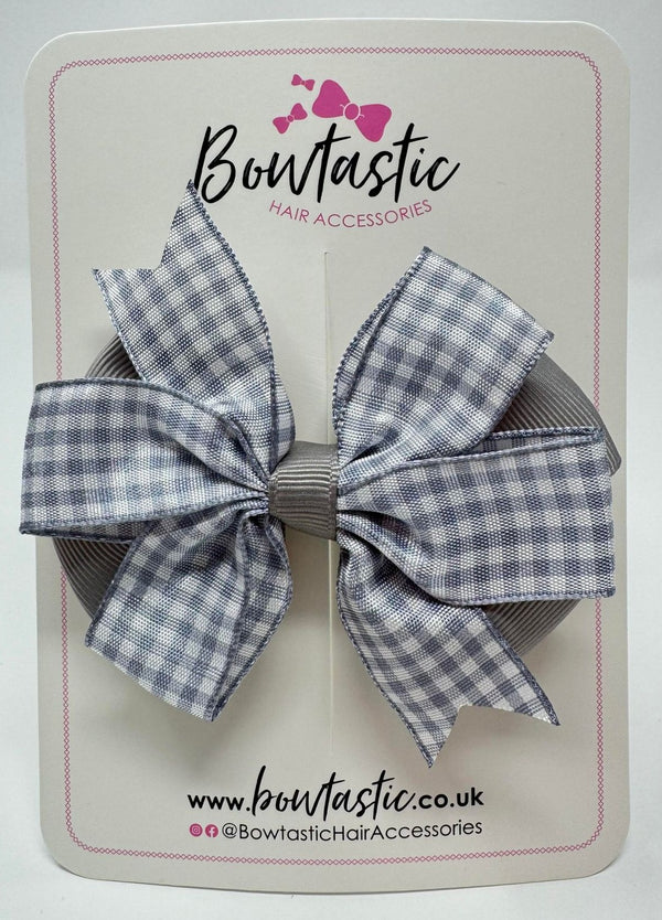 3.5 Inch Flat Double Bow - Grey & Grey Gingham