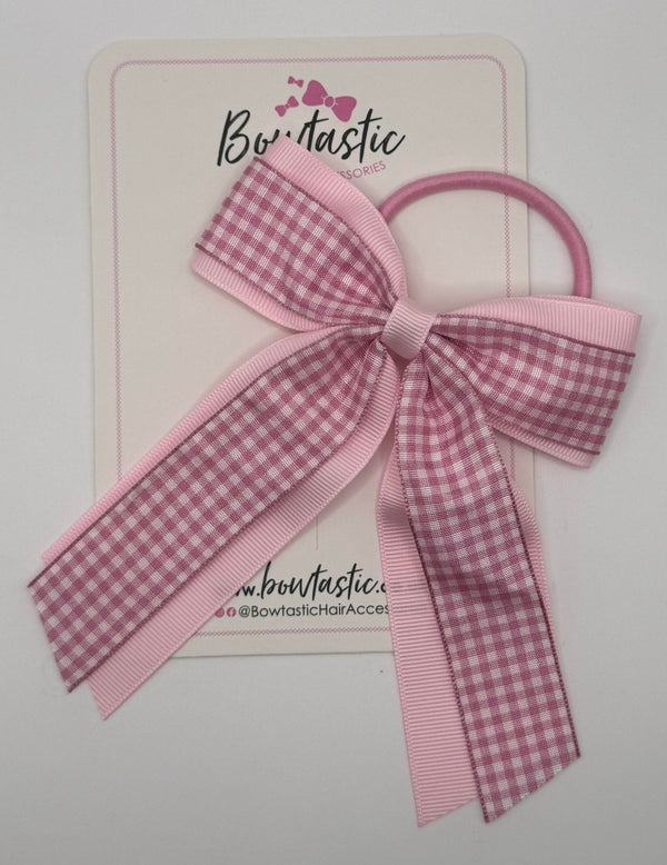 4.5 Inch Tail Bow Bobble - Pink & Pink Gingham