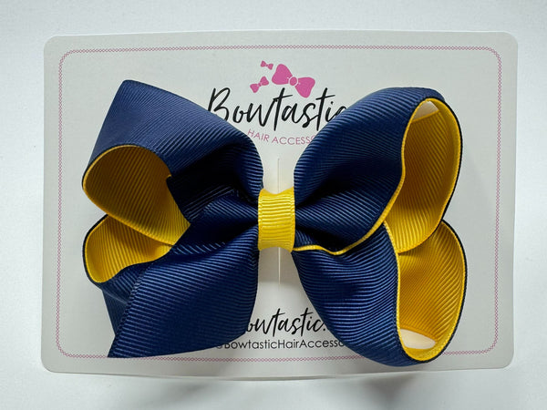4 Inch Double Ribbon Bow  - Navy & Yellow Gold