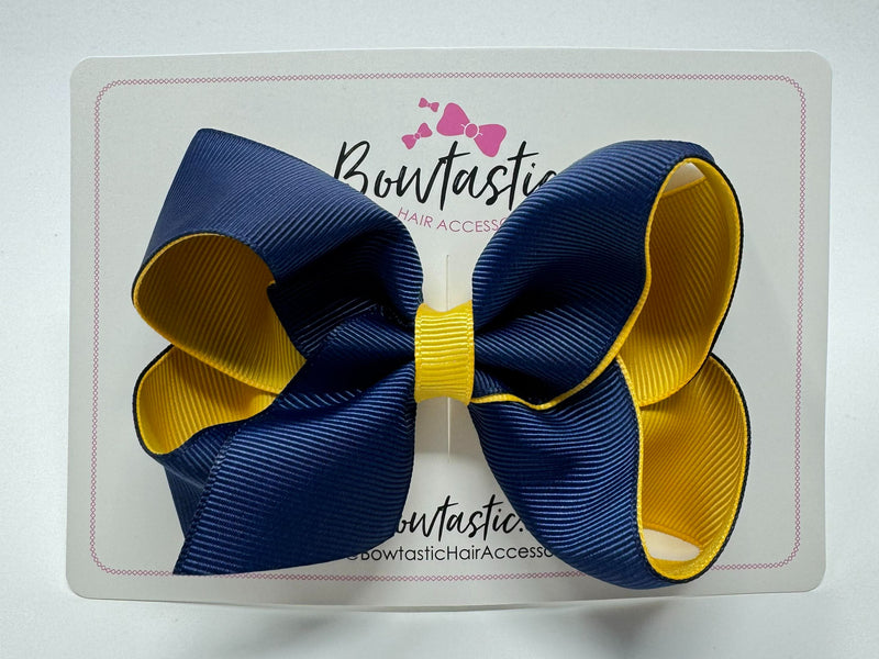 4 Inch Double Ribbon Bow - Navy & Yellow Gold