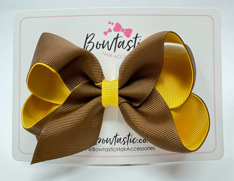 4 Inch Double Ribbon Bow - Turftan & Yellow Gold