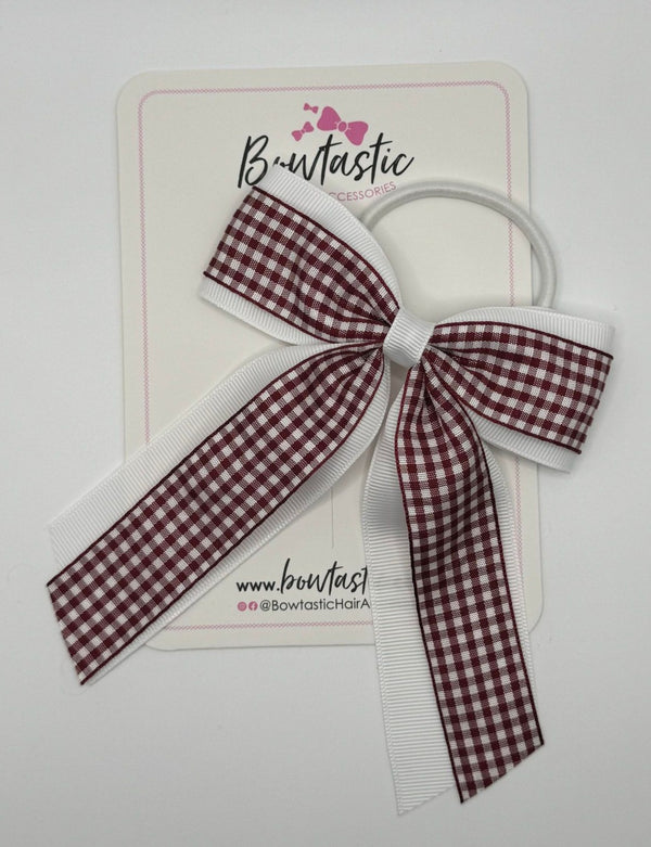 4.5 Inch Tail Bow Bobble - Burgundy & White Gingham