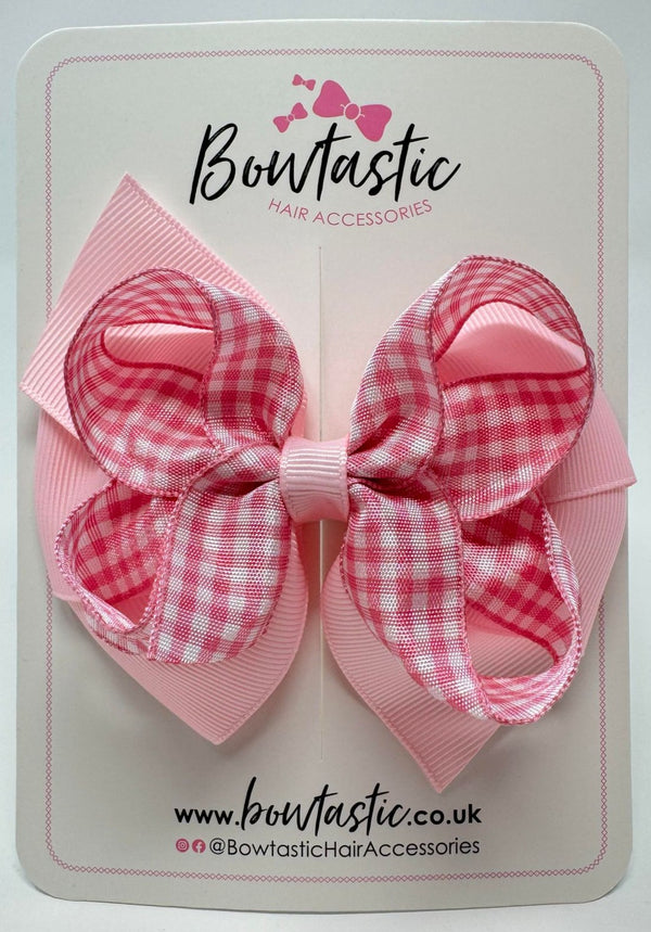 4 inch Double Bow - Pink & Pink Gingham