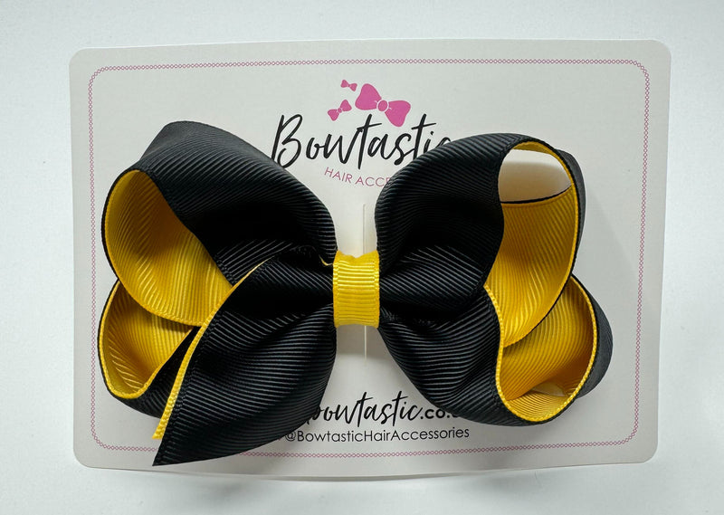 4 Inch Double Ribbon Bow - Black & Yellow Gold