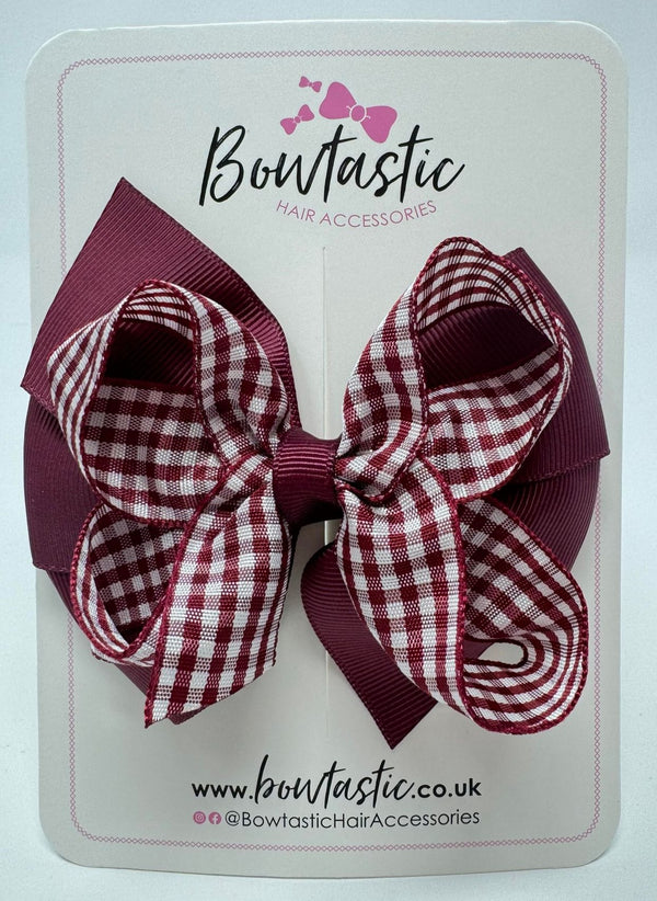 4 Inch Double Bow - Burgundy & Burgundy Gingham