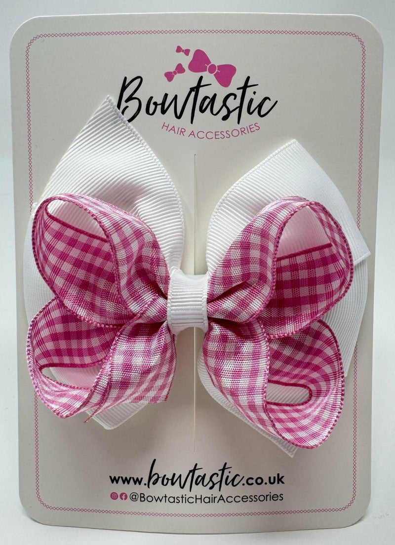 4 inch Double Bow - Pink & White Gingham