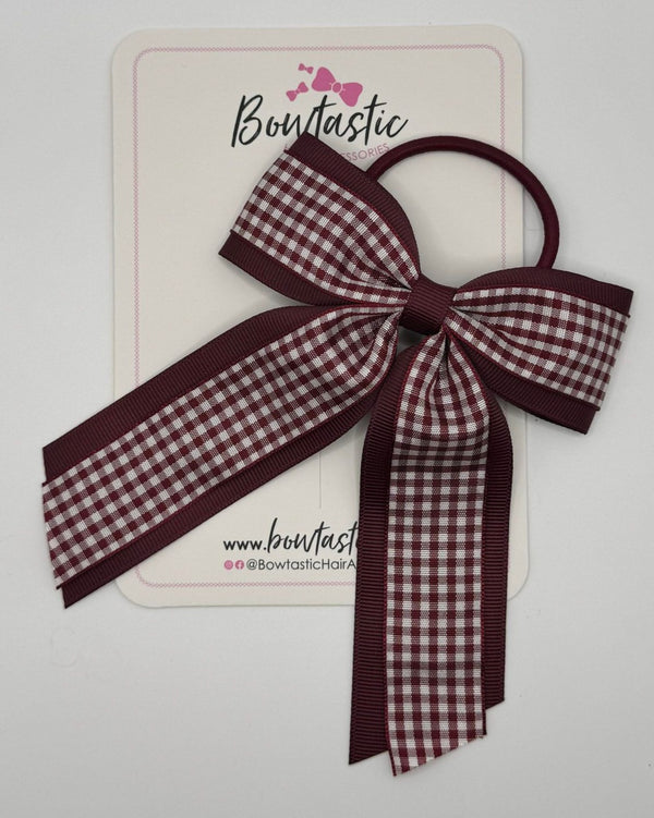 4.5 Inch Tail Bow Bobble - Burgundy & Burgundy Gingham