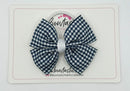 3.5 Inch 2 Layer Butterfly Bow Bobble - Navy & White Gingham