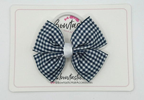 3.5 Inch 2 Layer Butterfly Bow Bobble - Navy & White Gingham