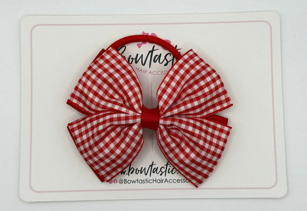 3.5 Inch 2 Layer Butterfly Bow Bobble - Red & Red Gingham