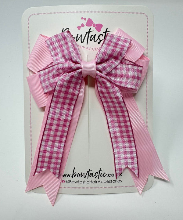 4 Inch Double Tail Bow - Pink Gingham
