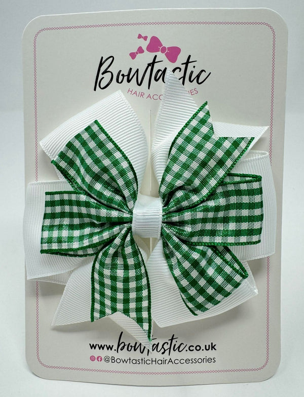 4 Inch Double Pinwheel Bow - Green & White Gingham