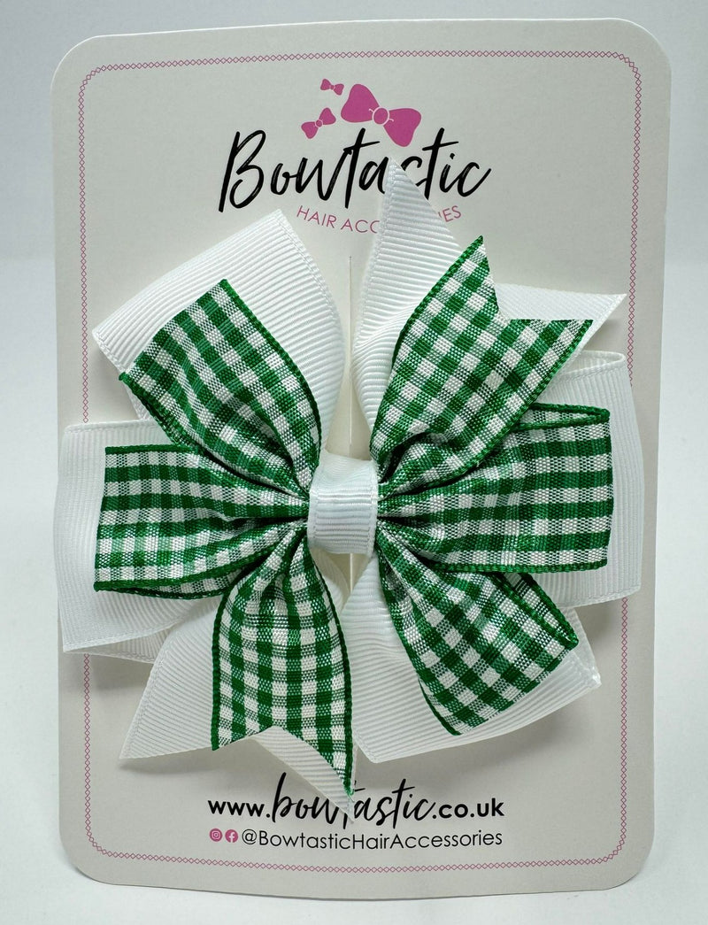 4 Inch Double Pinwheel Bow - Green & White Gingham