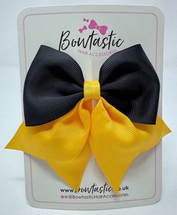 3.5 Inch Flat Tail Bow - Black & Yellow Gold