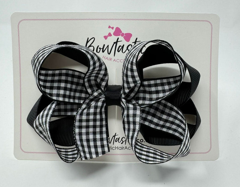 4 Inch 2 Layer Bow - Black & Black Gingham