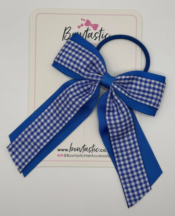 4.5 Inch Tail Bow Bobble - Royal Blue & Royal Blue Gingham