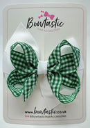 4 Inch Double Bow - Green & White Gingham