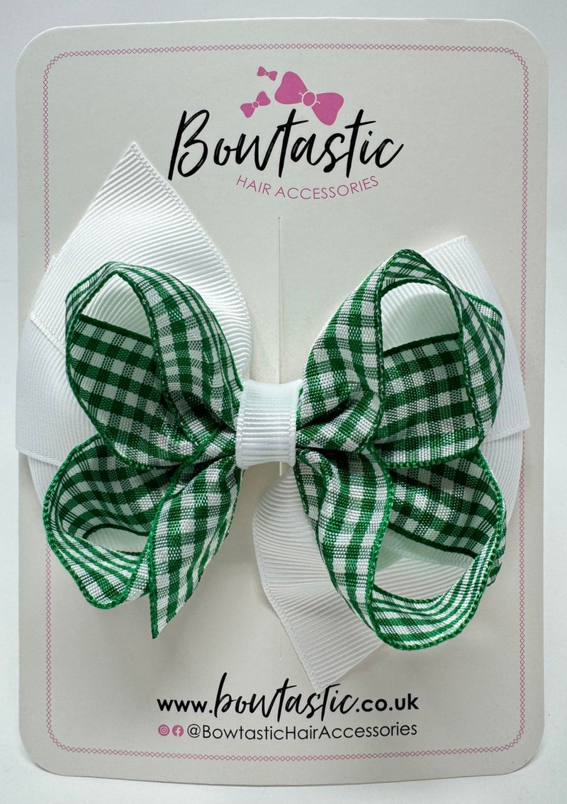 4 inch Double Bow - Green & White Gingham