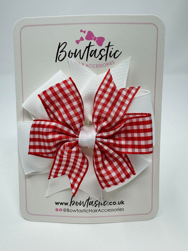 4 Inch Double Pinwheel Bow - Red & White Gingham