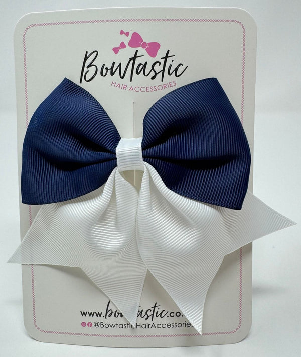 3.5 Inch Flat Tail Bow - Navy & White