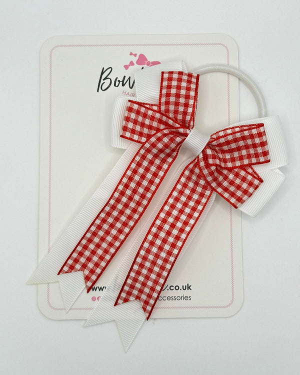 4 Inch Double Tail Bow Bobble - Red & White Gingham