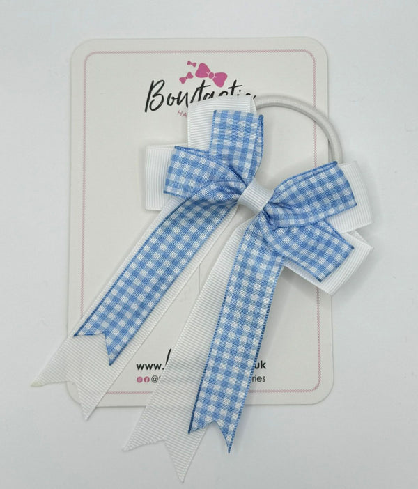 4 Inch Double Tail Bow Bobble - Blue & White Gingham
