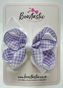 4 Inch Double Bow - Lilac & White Gingham